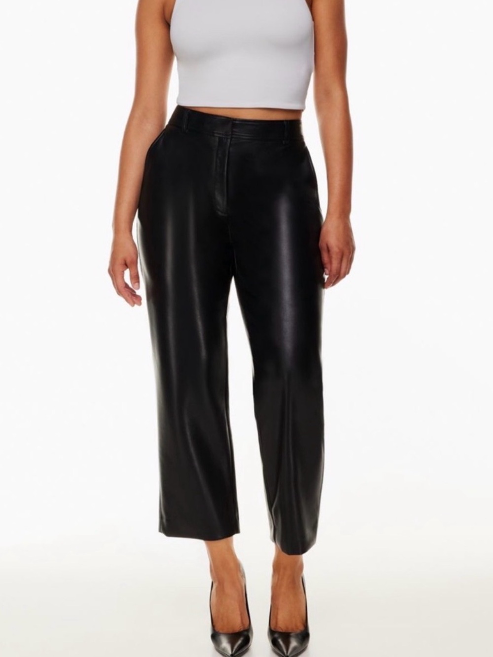Black Faux Leather Straight-Leg Pants
